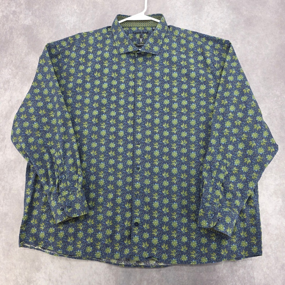 Visconti Black Mens 2XLB Tailored Fit Long Sleeve Button Down Shirt Floral Green